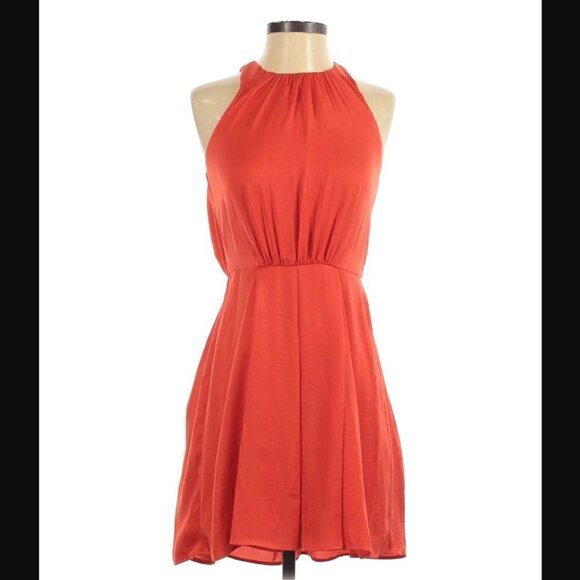 Rebecca Taylor Mini Dress 0 Halter Draped Back Sleeveless Orange Luxury Vacation - Picture 3 of 15
